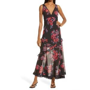 Free People Stay Awhile Maxi Dress XS NWT Black Floral Boho Romantic Cottagecore